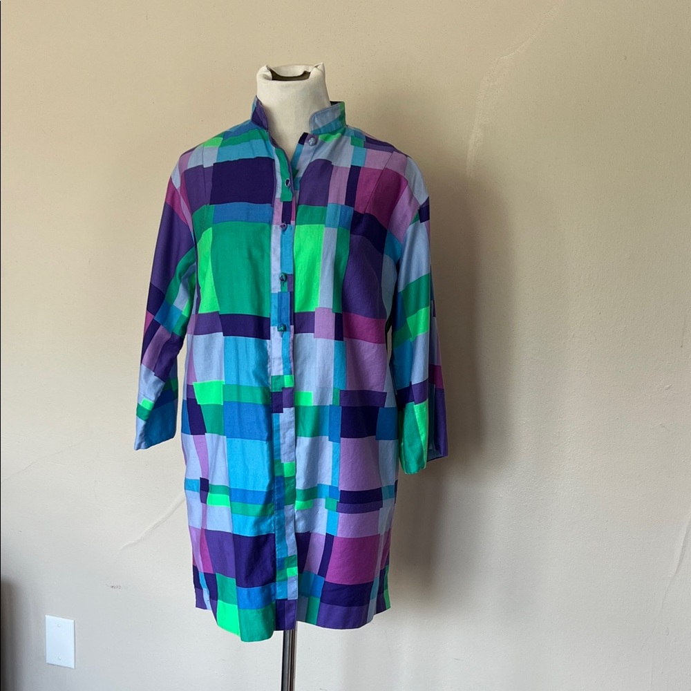 Catherine Ogust for Penthouse Gallery Tunic - Gorgeous Green/Purple/Blue Plaid
